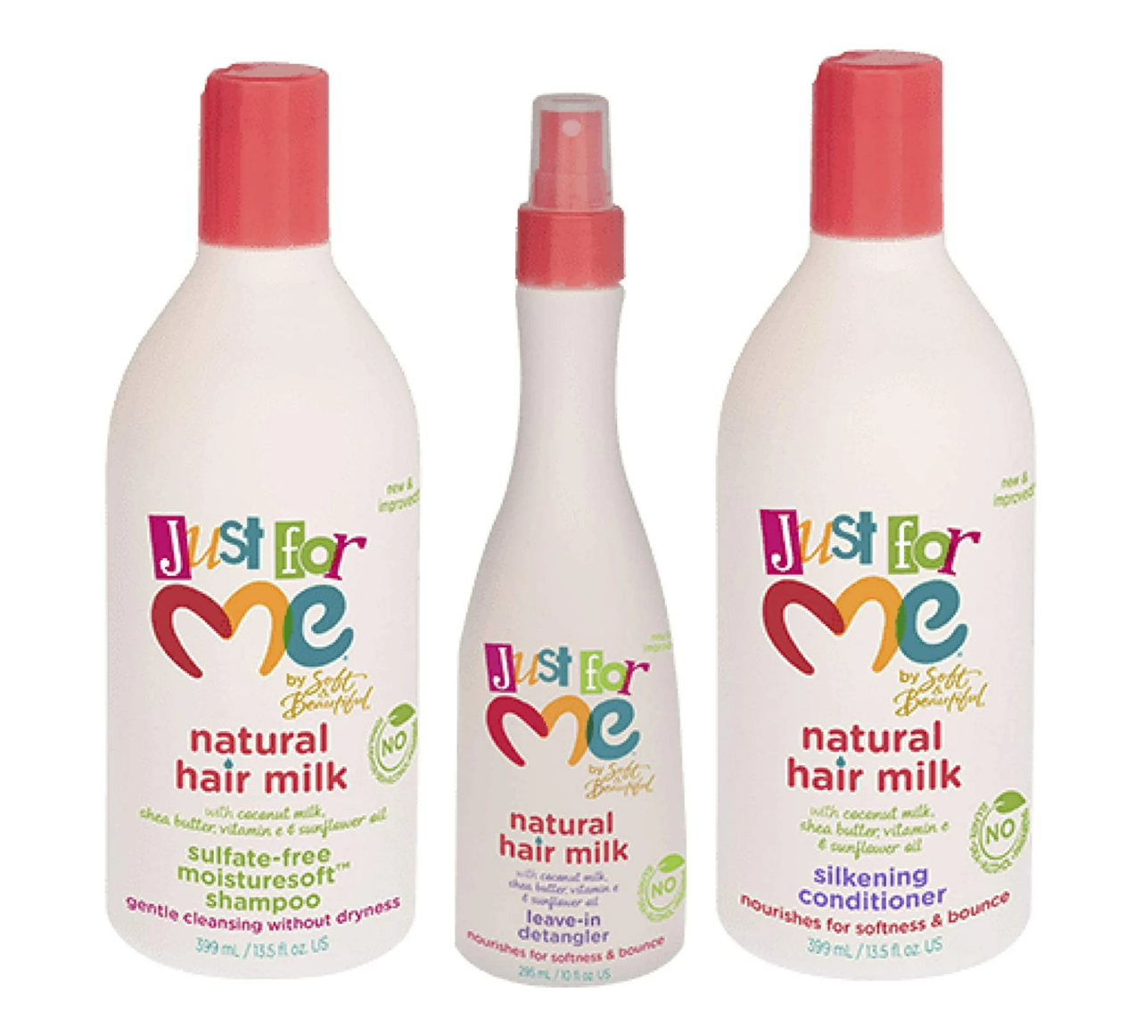 Set Of 3 JUST FOR ME - Hair Milk Shampoo 13.5OZ, Conditioner 13.5OZ & Leave-in Detangler 10OZ