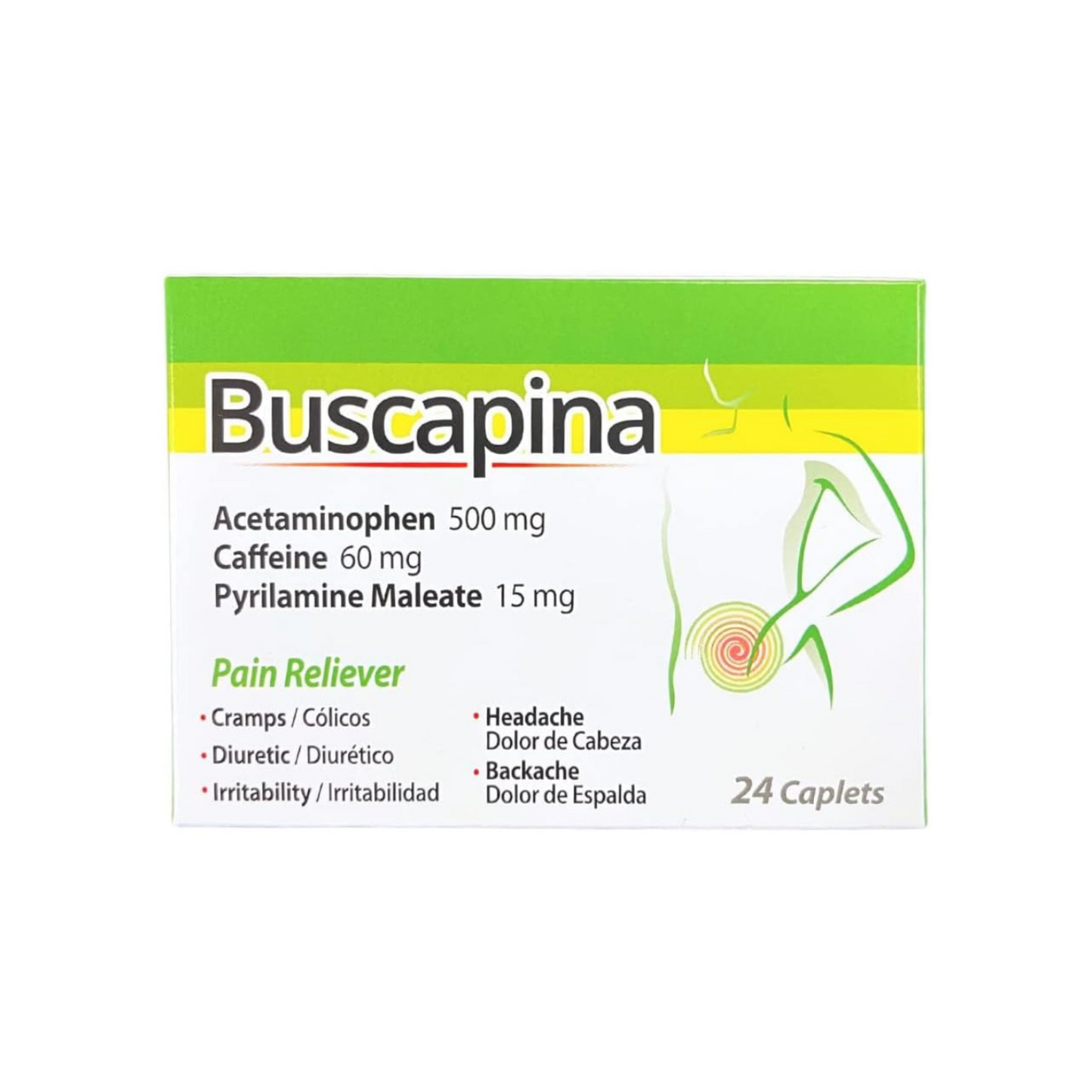 Buscapina Multi Symptom Acetaminophen and Caffeine Pain Relief, 24 Tablets
